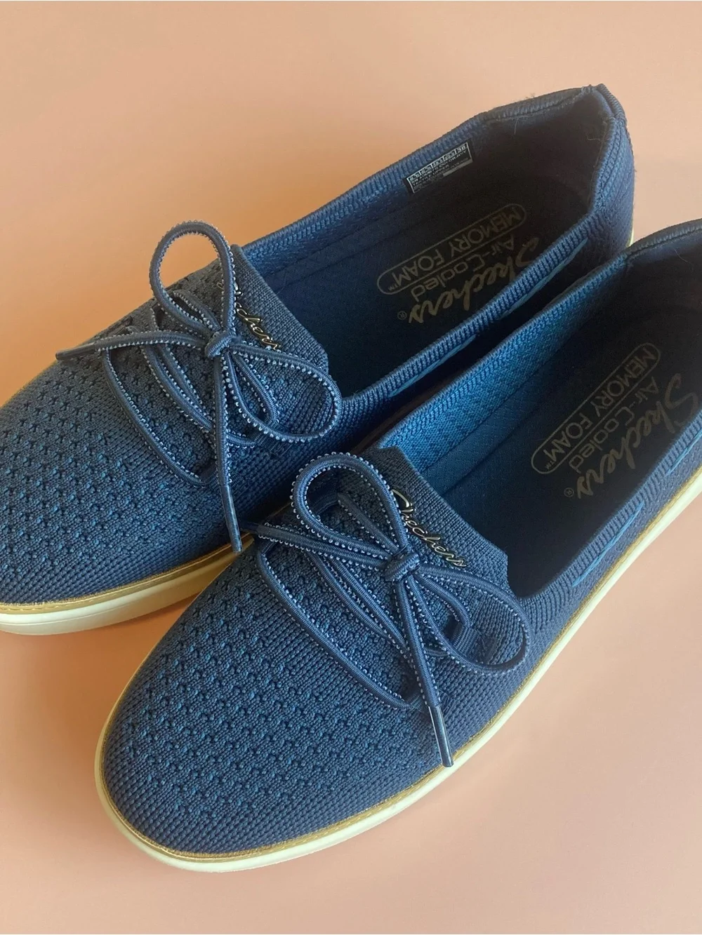 Skechers Navy Knit Bow Casual Slip-Ons